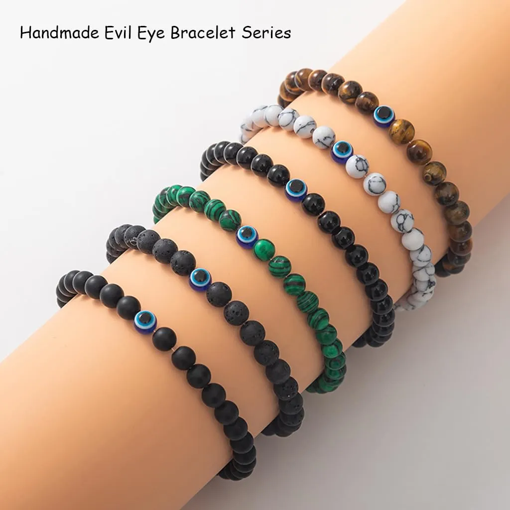 Evil Eye Bracelets, Mens Bracelet, Obsidian Bracelet, Bracelets for Men, Handmade Bracelets, Beaded Bracelets, Evil Eye Jewelry Gifts (6MM, Obsidian)