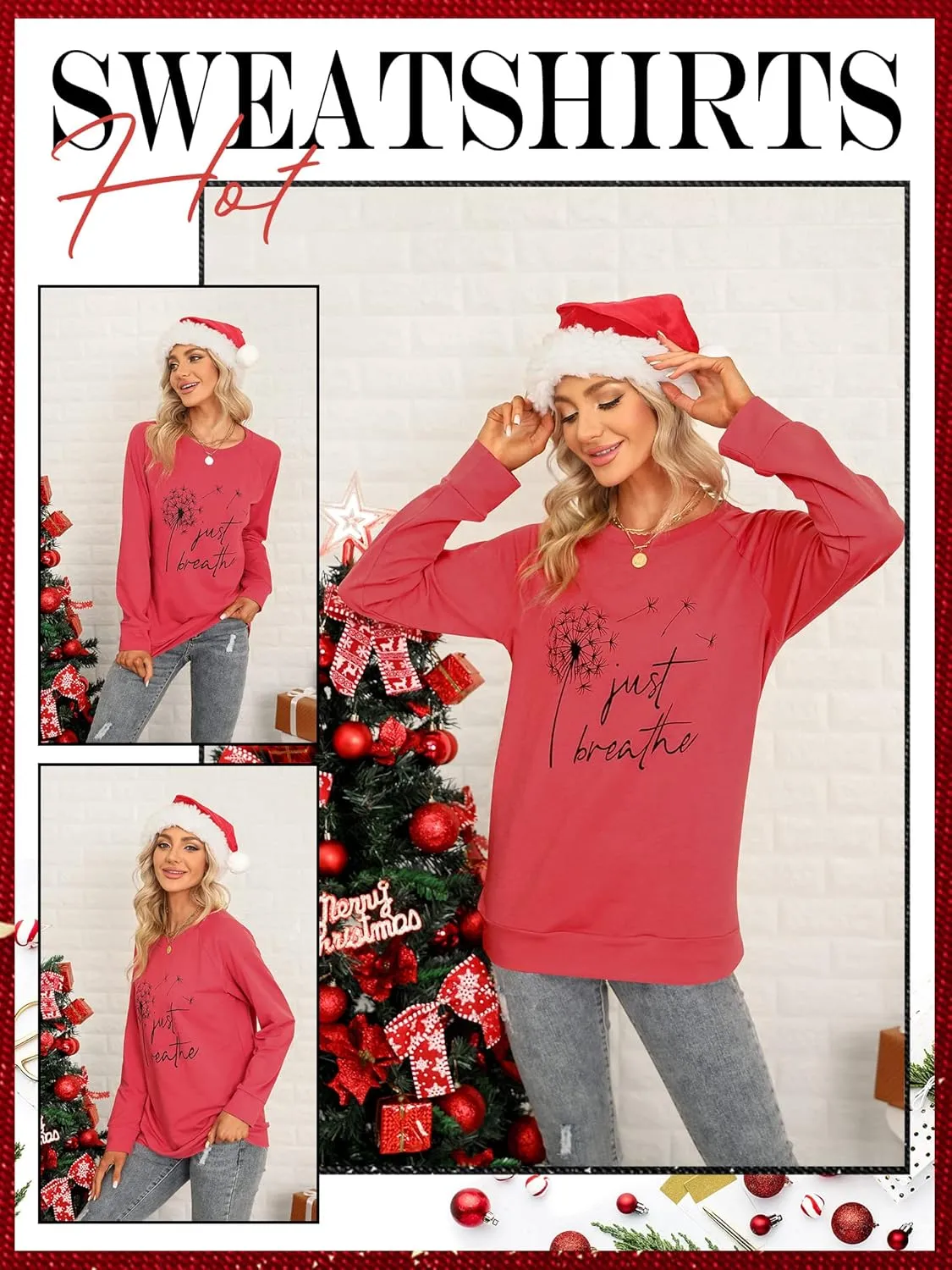 Ezcosplay Women Dandelion Graphic T-Shirts Just Breathe Long Sleeve Shirts Letter Print Sweatshirt