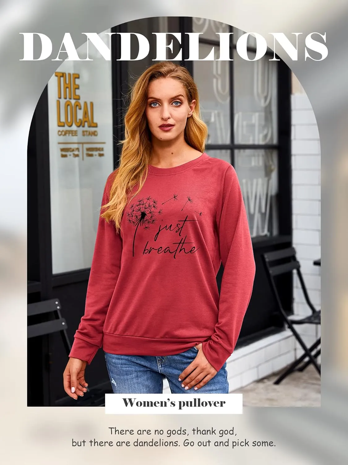 Ezcosplay Women Dandelion Graphic T-Shirts Just Breathe Long Sleeve Shirts Letter Print Sweatshirt