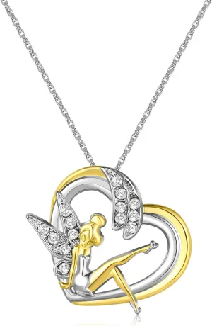 Fairy Heart Necklaces Silver Plated Crystal Fairy Heart Pendant Necklaces for Women Gift