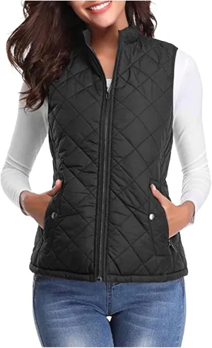 Fashion Quilted Vest Coats Sleeveless Puffer Jacket for Women Down Cotton Wadded Waistcoat with Pockets