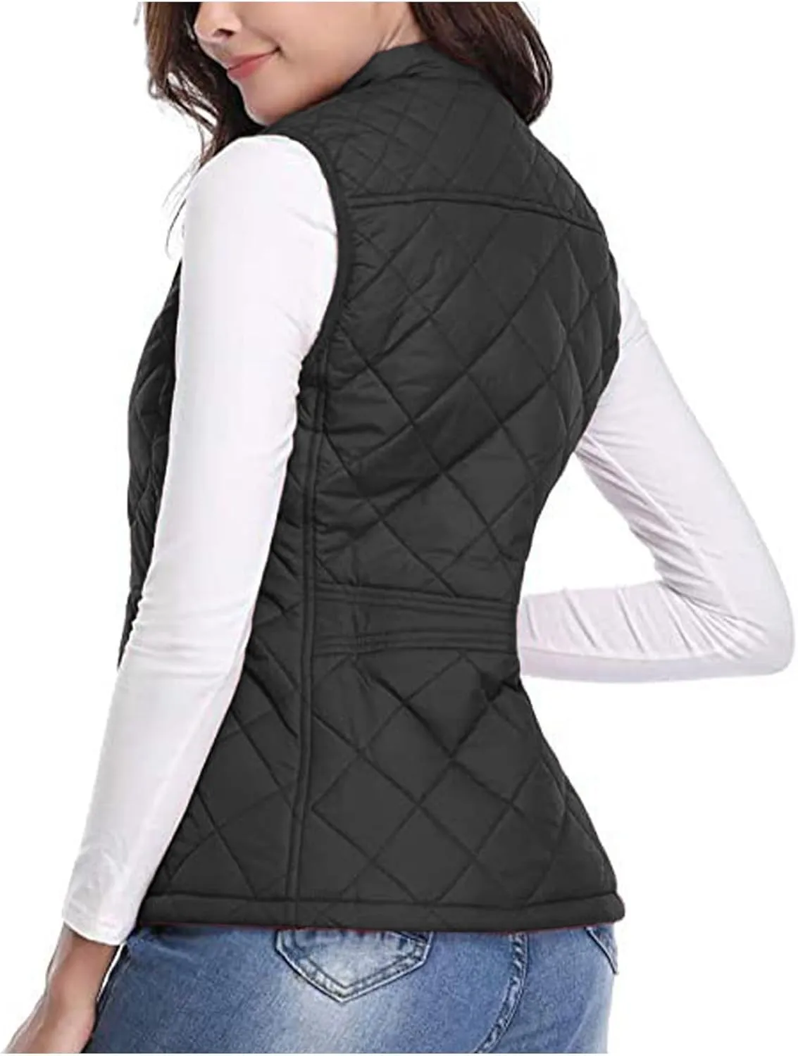 Fashion Quilted Vest Coats Sleeveless Puffer Jacket for Women Down Cotton Wadded Waistcoat with Pockets