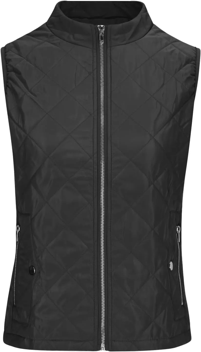 Fashion Quilted Vest Coats Sleeveless Puffer Jacket for Women Down Cotton Wadded Waistcoat with Pockets