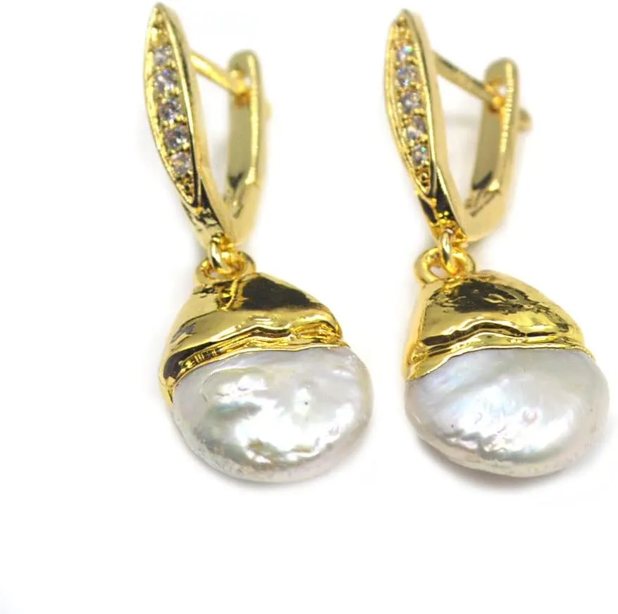 Fashion Woman Party Jewelry Gold Plated Natural Pearl Drop Beads Dangle Earrings