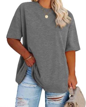 Fisoew Women's Plus Size T Shirts Oversized Tees Summer Half Sleeve Crew Neck Tunic Tops