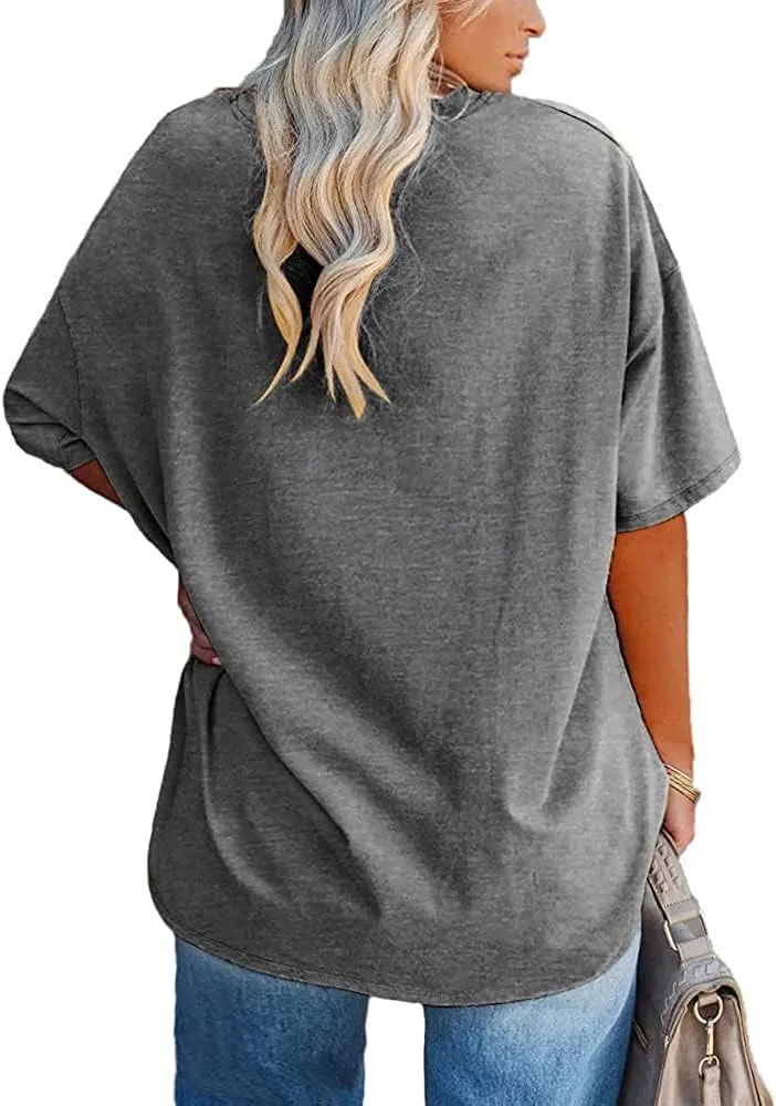Fisoew Women's Plus Size T Shirts Oversized Tees Summer Half Sleeve Crew Neck Tunic Tops