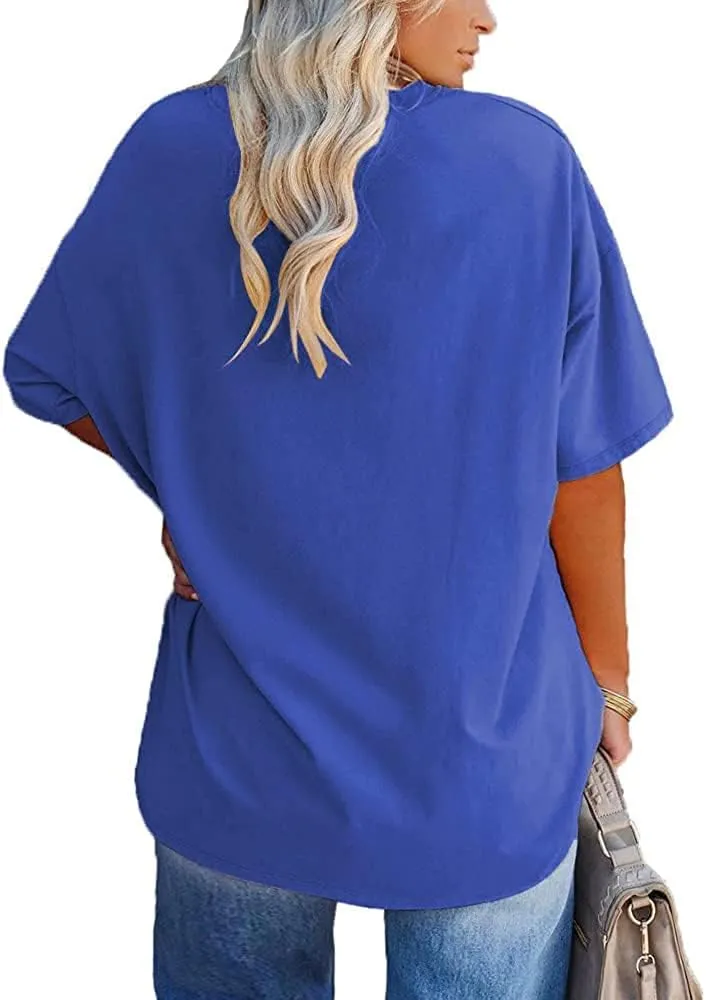 Fisoew Women's Plus Size T Shirts Oversized Tees Summer Half Sleeve Crew Neck Tunic Tops