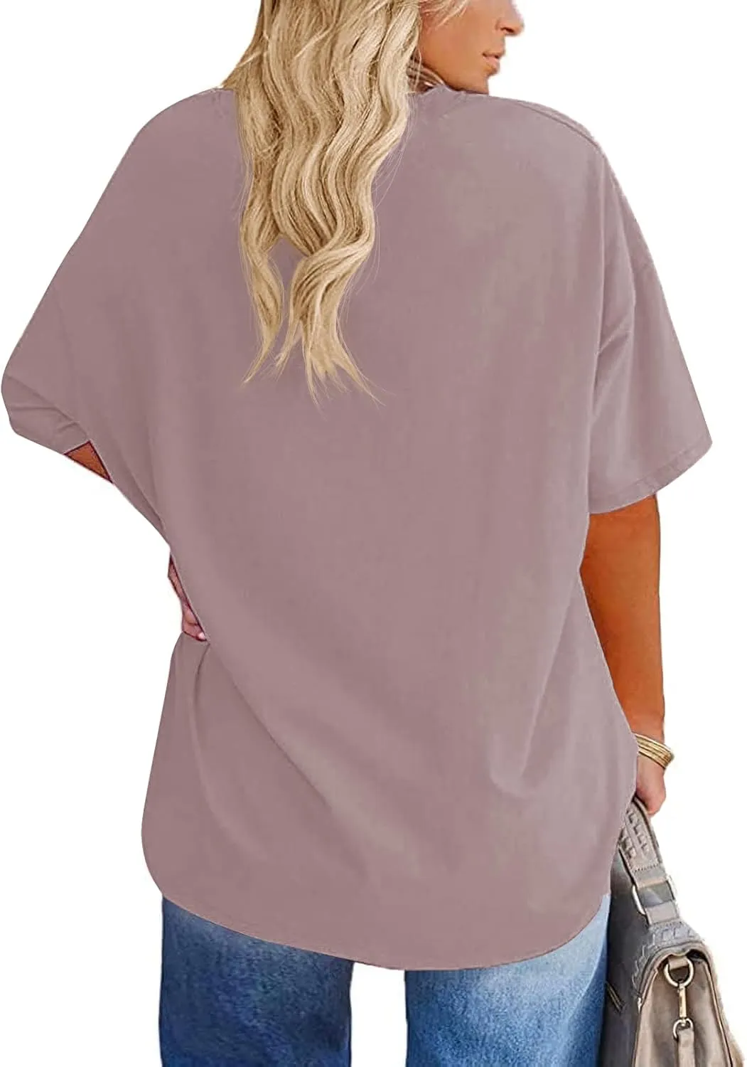 Fisoew Women's Plus Size T Shirts Oversized Tees Summer Half Sleeve Crew Neck Tunic Tops