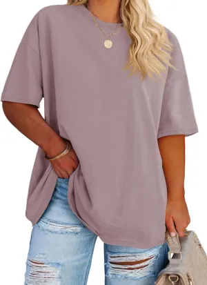Fisoew Women's Plus Size T Shirts Oversized Tees Summer Half Sleeve Crew Neck Tunic Tops