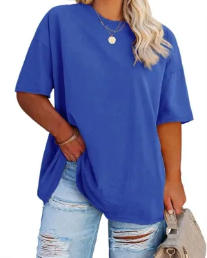 Fisoew Women's Plus Size T Shirts Oversized Tees Summer Half Sleeve Crew Neck Tunic Tops