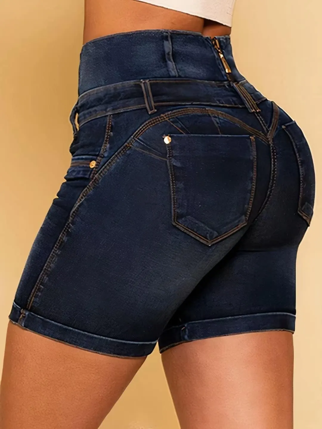 Flamingals Denim Short for Women Button Fly Zip Back High Waist Butt Lifting Denim Shorts 2023 Trendy