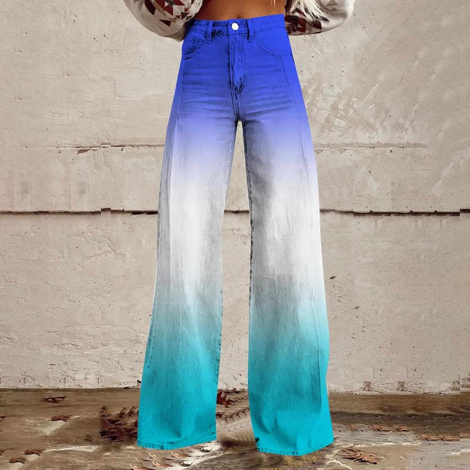 Flare Jeans for Women High Waist Wide Leg Palazzo Bell Bottom Boyfriend Denim Pants Gradient Color Baggy Ankle Jeans