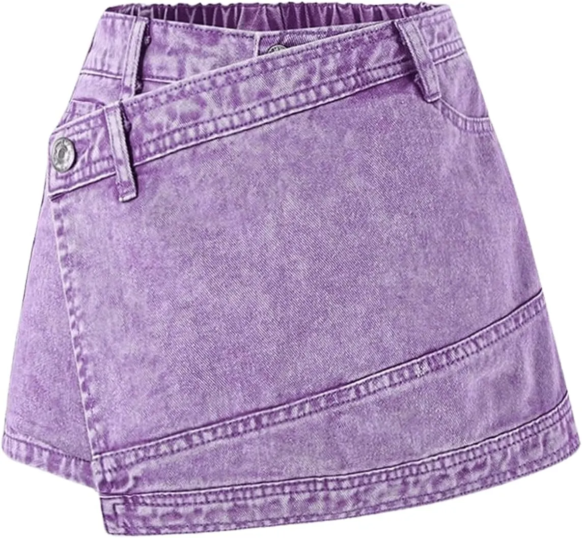 Floerns Girl's Wrap Front High Waist Denim Skorts Straight Leg Skirt Shorts