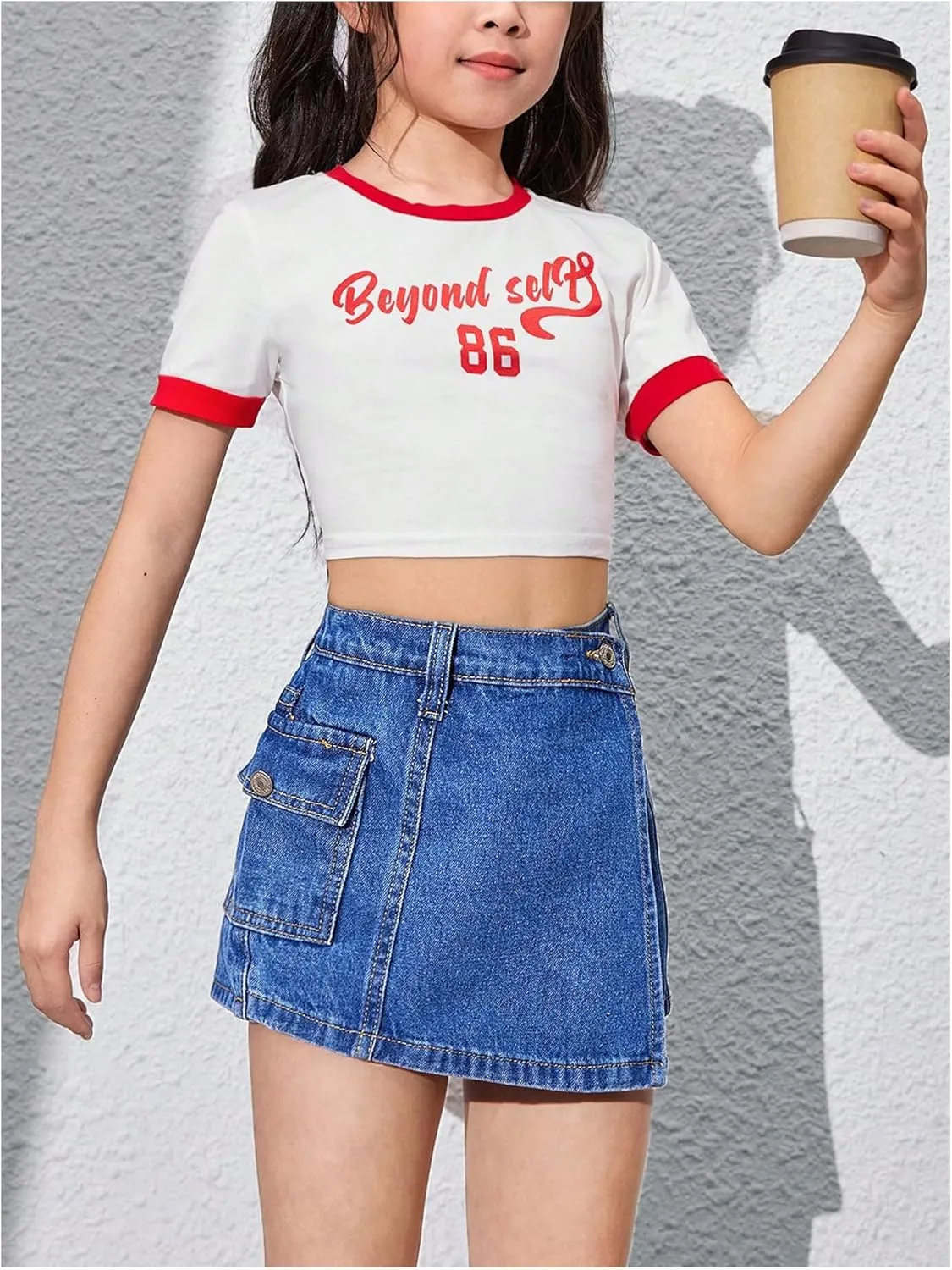 Floerns Girl's Wrap Front High Waist Denim Skorts Straight Leg Skirt Shorts
