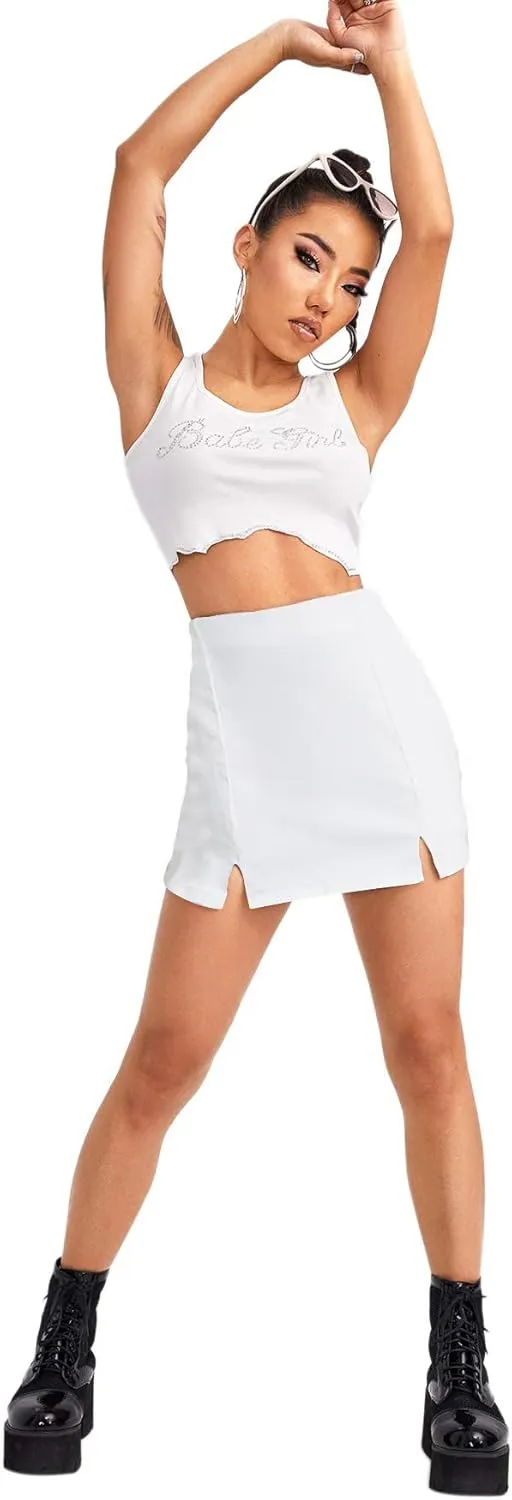 Floerns Women's Casual Split Hem High Waist Denim Skorts Skirt Shorts