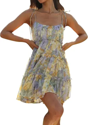 Floral Dress for Women Sleeveless Spaghetti Strap Ruffle Mini Dress Flowy Boho Tiered Sexy Short Plus Size Summer Dresses