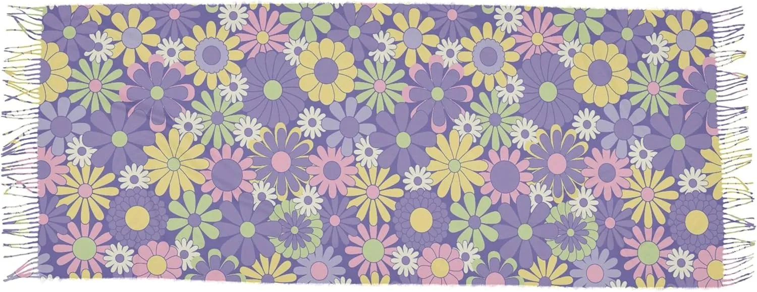 Floral Groovy Retro Flowers Knit Scarf Decorative Women Shawls and Wraps Formal Oversized Pashmina Cashmere