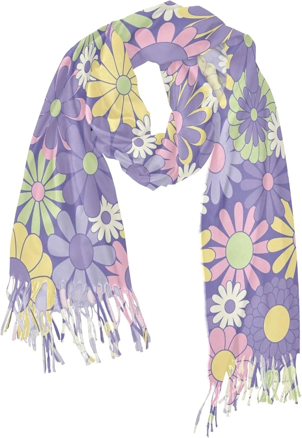 Floral Groovy Retro Flowers Knit Scarf Decorative Women Shawls and Wraps Formal Oversized Pashmina Cashmere