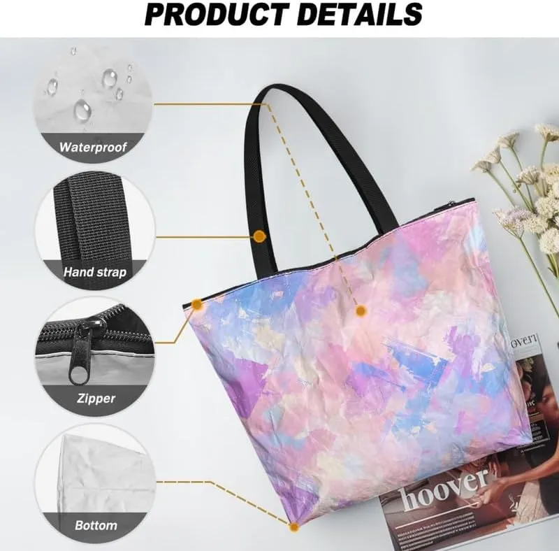 Floral Peacock Feather Paper Tote Bag Aztec Stripe Reusable Hand Bag Hawaii Plumeria Plant Gift Shoulder Tote Bag