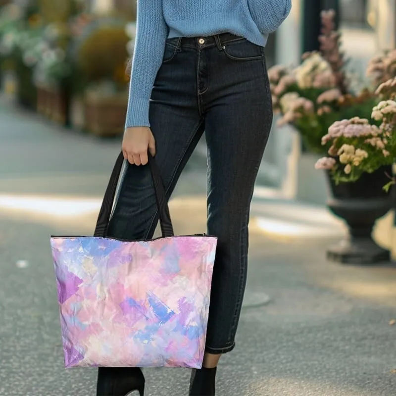 Floral Peacock Feather Paper Tote Bag Aztec Stripe Reusable Hand Bag Hawaii Plumeria Plant Gift Shoulder Tote Bag