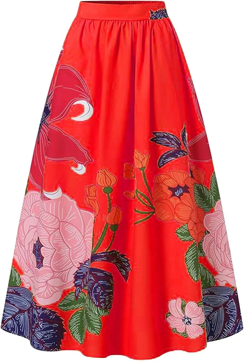Flowy Boho Floral Printed Maxi Skirt for Women High Waisted A Line Long Skirts with Pockets Plus Size Swing Beach Dress