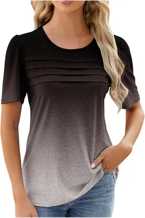 Flowy Summer Tops for Women Trendy Boho Floral Print Tunic Shirts 2025 Casual Short Sleeve Button Crew Neck T Shirt