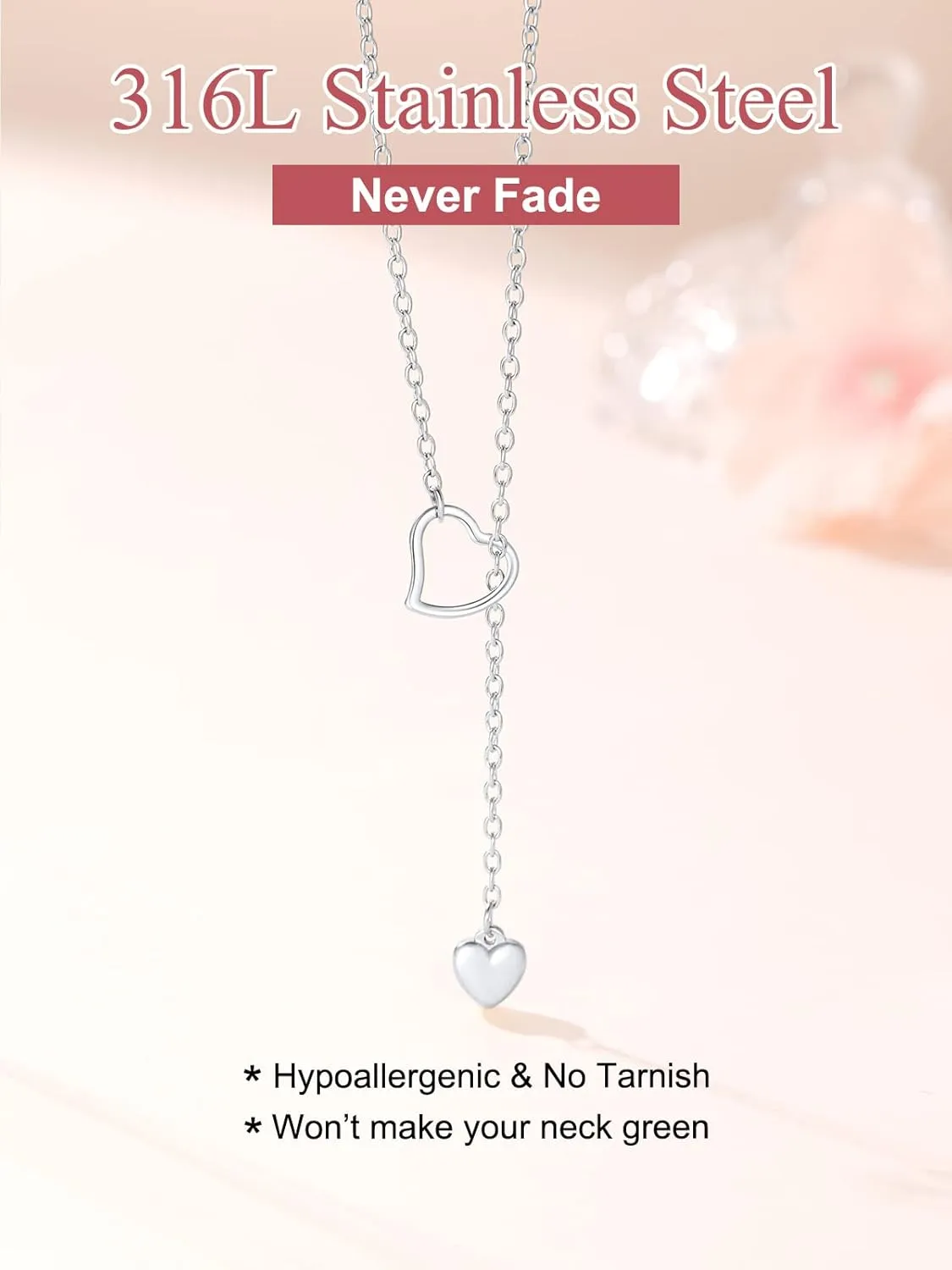FOCALOOK Lariat Y-Necklaces | Long Necklaces for Women | Long Black Necklaces | Gold Necklaces for Women | Drop Heart Necklaces for Women | Front Adjustable Long Chain Necklace