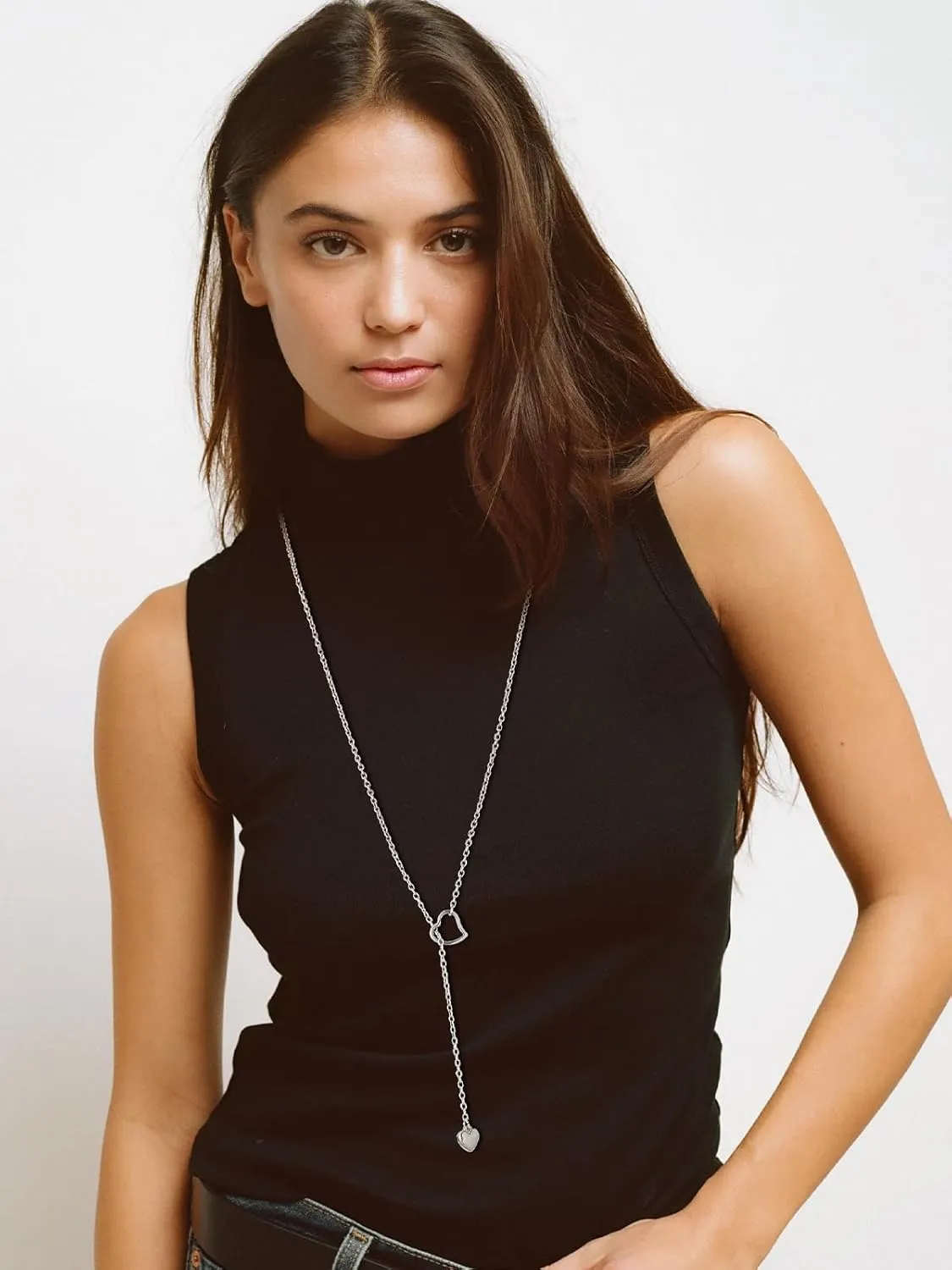 FOCALOOK Lariat Y-Necklaces | Long Necklaces for Women | Long Black Necklaces | Gold Necklaces for Women | Drop Heart Necklaces for Women | Front Adjustable Long Chain Necklace