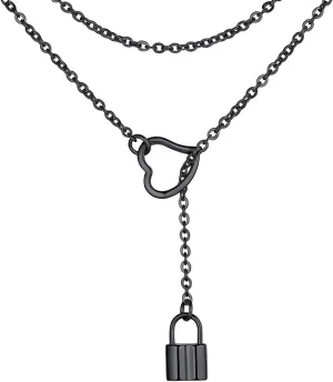 FOCALOOK Lariat Y-Necklaces | Long Necklaces for Women | Long Black Necklaces | Gold Necklaces for Women | Drop Heart Necklaces for Women | Front Adjustable Long Chain Necklace