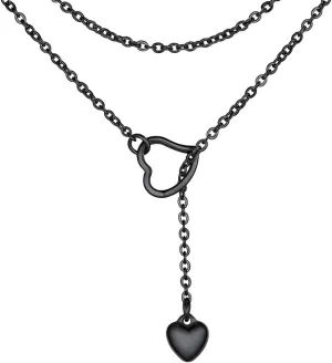 FOCALOOK Lariat Y-Necklaces | Long Necklaces for Women | Long Black Necklaces | Gold Necklaces for Women | Drop Heart Necklaces for Women | Front Adjustable Long Chain Necklace