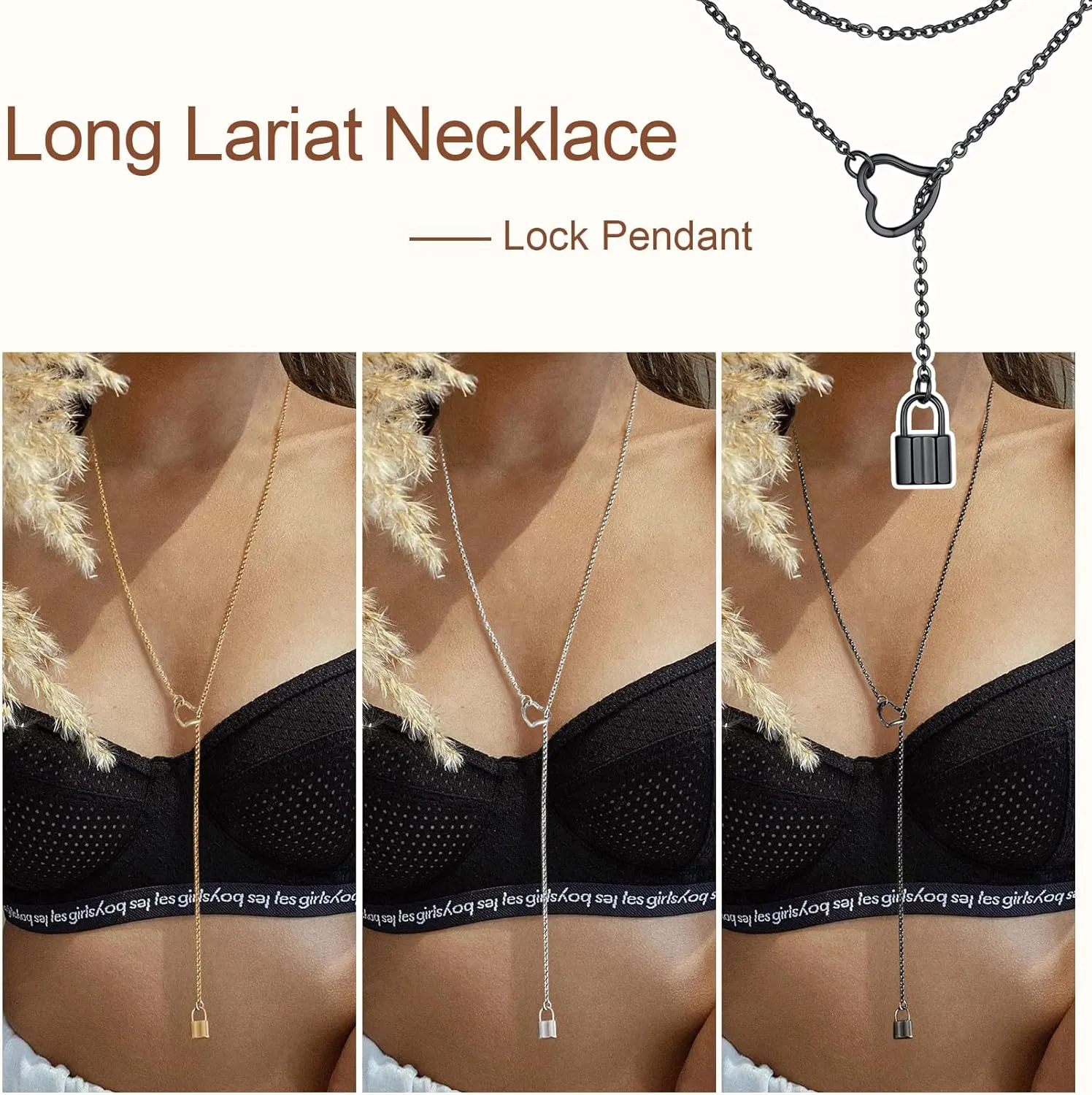 FOCALOOK Lariat Y-Necklaces | Long Necklaces for Women | Long Black Necklaces | Gold Necklaces for Women | Drop Heart Necklaces for Women | Front Adjustable Long Chain Necklace