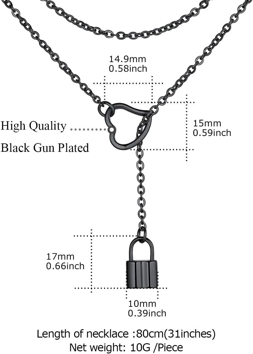 FOCALOOK Lariat Y-Necklaces | Long Necklaces for Women | Long Black Necklaces | Gold Necklaces for Women | Drop Heart Necklaces for Women | Front Adjustable Long Chain Necklace