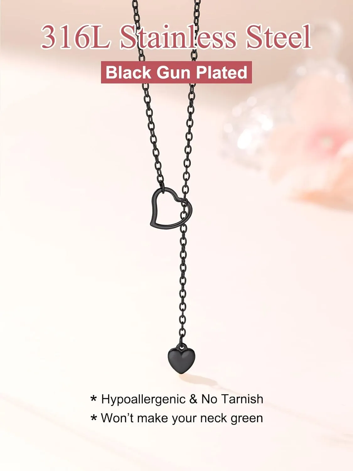 FOCALOOK Lariat Y-Necklaces | Long Necklaces for Women | Long Black Necklaces | Gold Necklaces for Women | Drop Heart Necklaces for Women | Front Adjustable Long Chain Necklace