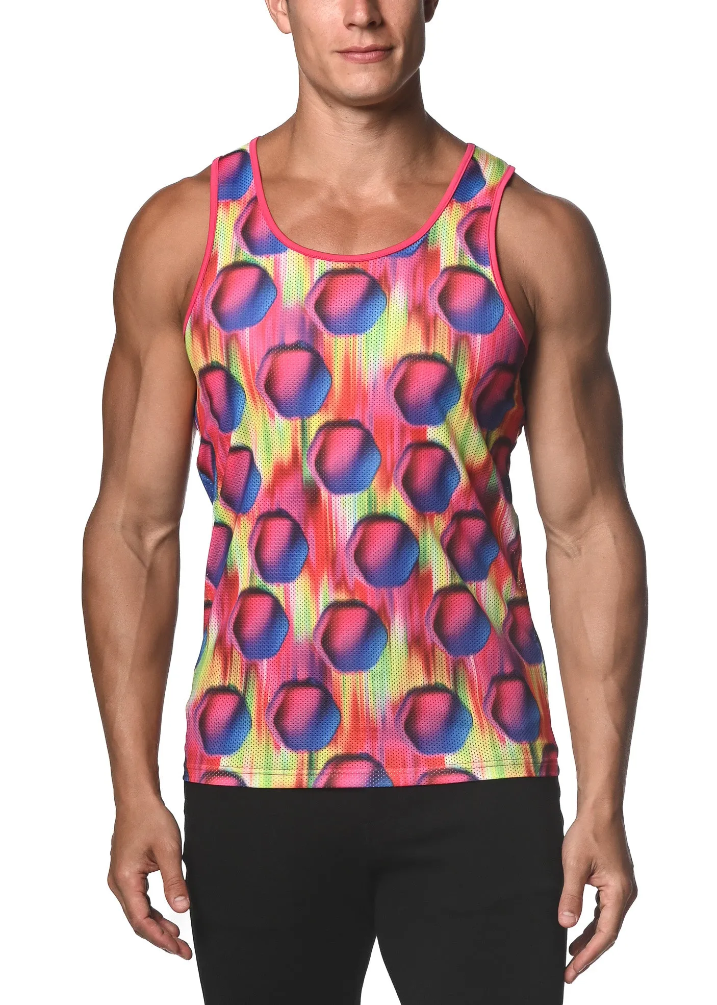 FUCHSIA/ROYAL HEX PRINTED MESH TANK TOP  ST-11073