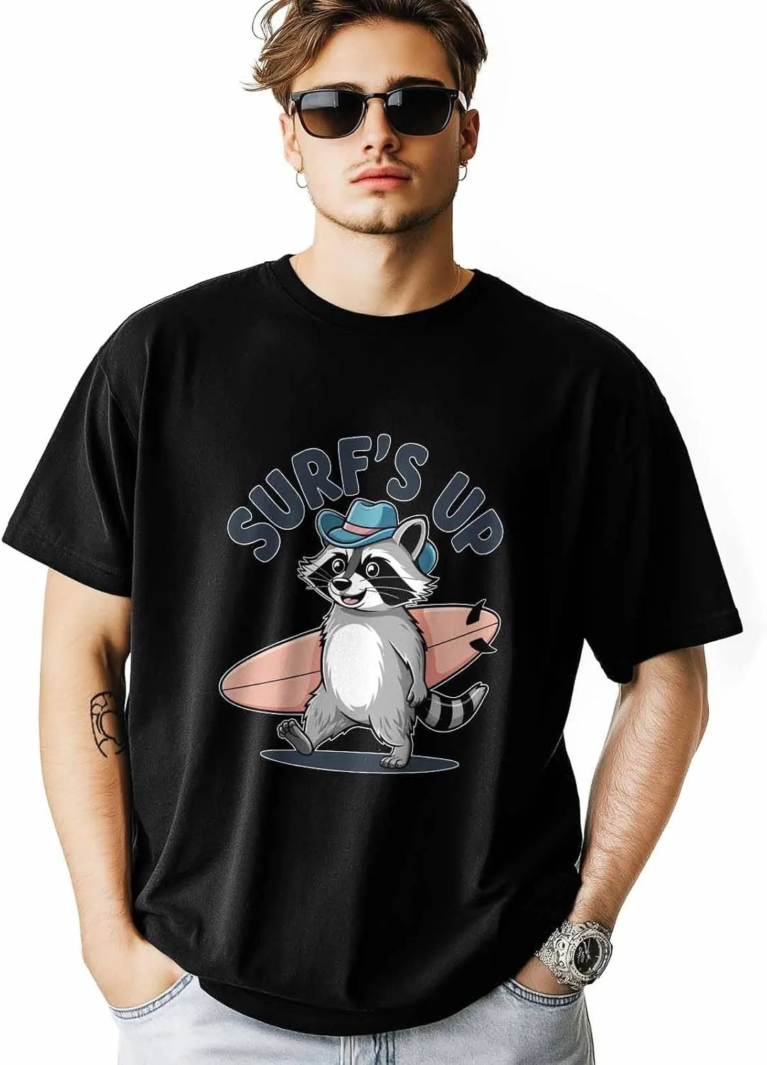 Funny Cute Cat Crew Neck Men's T-Shirts,Short Sleeve Shirts for Women Men,Animasl Graphic Workout Tee Tops Undershirt S-3XL