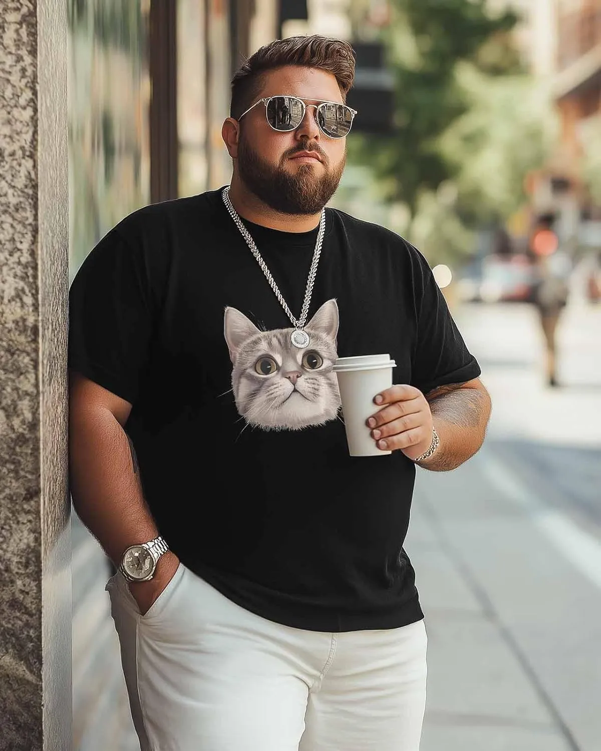 Funny Cute Cat Crew Neck Men's T-Shirts,Short Sleeve Shirts for Women Men,Animasl Graphic Workout Tee Tops Undershirt S-3XL