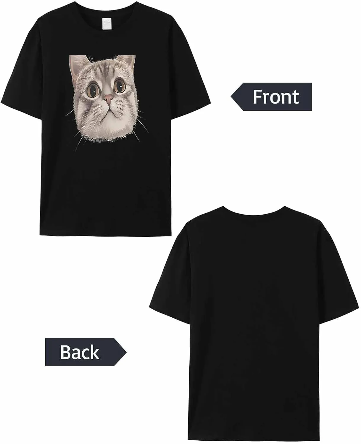 Funny Cute Cat Crew Neck Men's T-Shirts,Short Sleeve Shirts for Women Men,Animasl Graphic Workout Tee Tops Undershirt S-3XL
