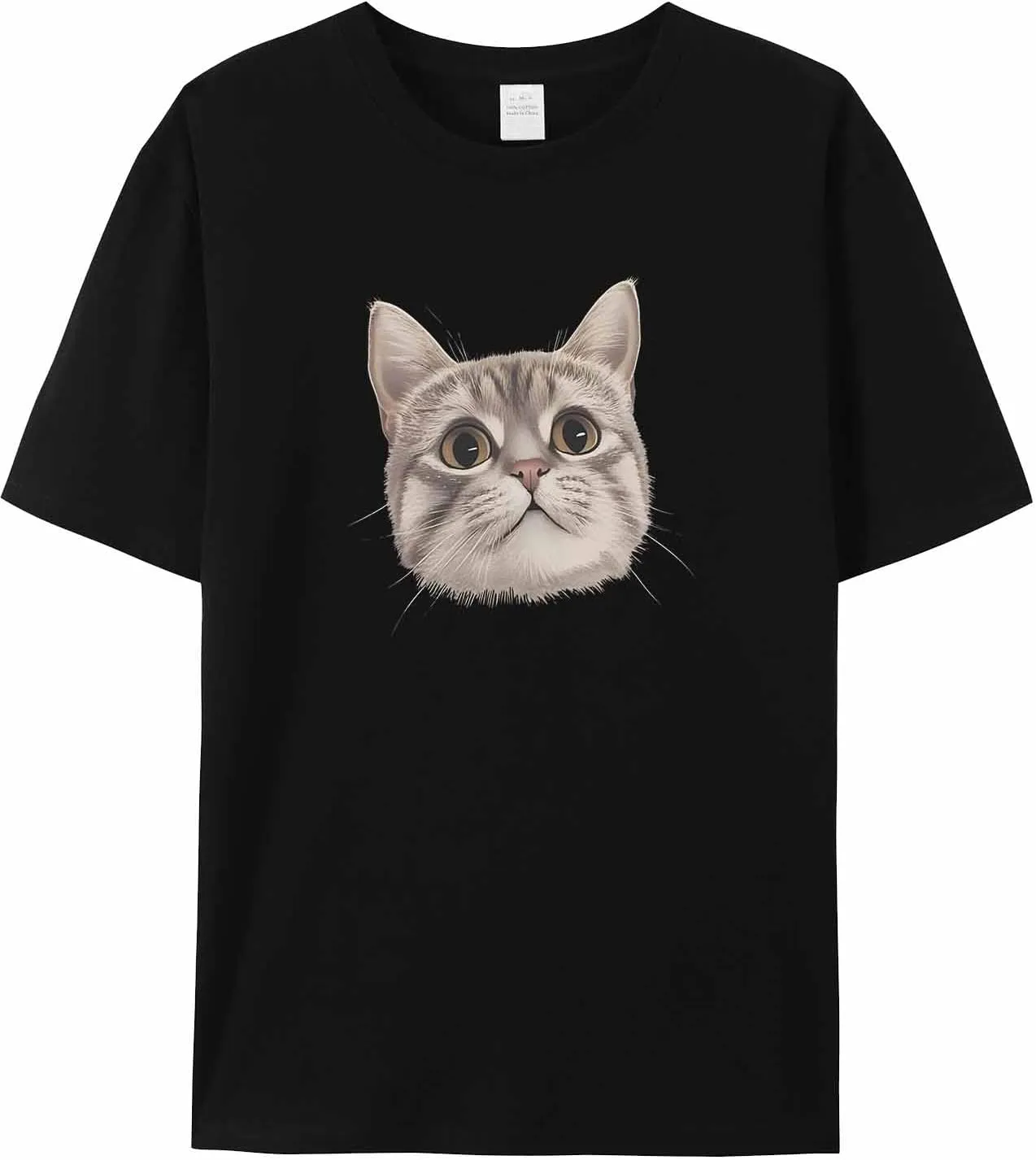 Funny Cute Cat Crew Neck Men's T-Shirts,Short Sleeve Shirts for Women Men,Animasl Graphic Workout Tee Tops Undershirt S-3XL
