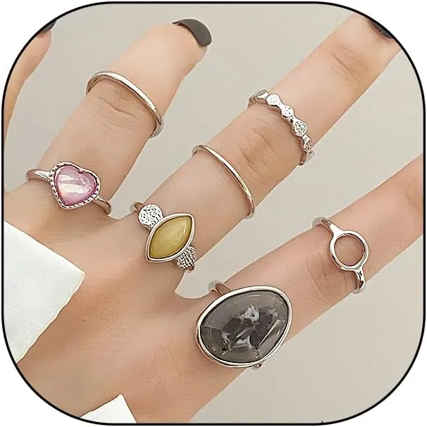 GIGB PBDK Boho Knuckle Stackable Ring Set for Women Vintage Gold Plated Geometry Heart Oval Rings Stacking Luck Midi Finger Rings Thumb Jewelry Gifts