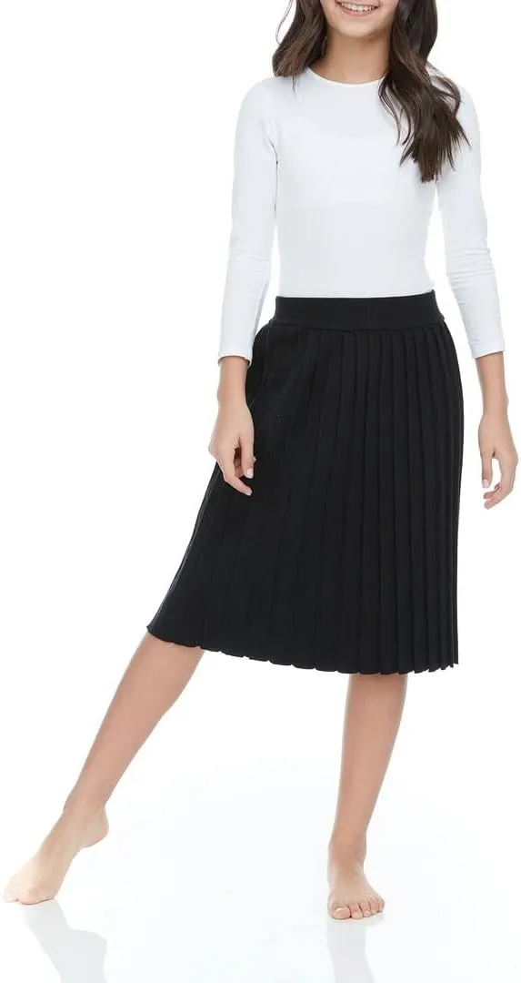 Girls Uniform Solid Knit Pleated Skirt