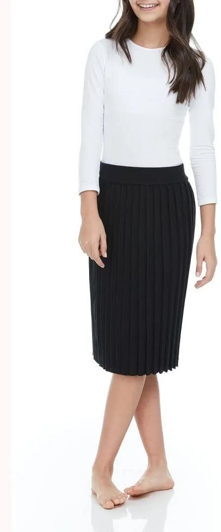 Girls Uniform Solid Knit Pleated Skirt