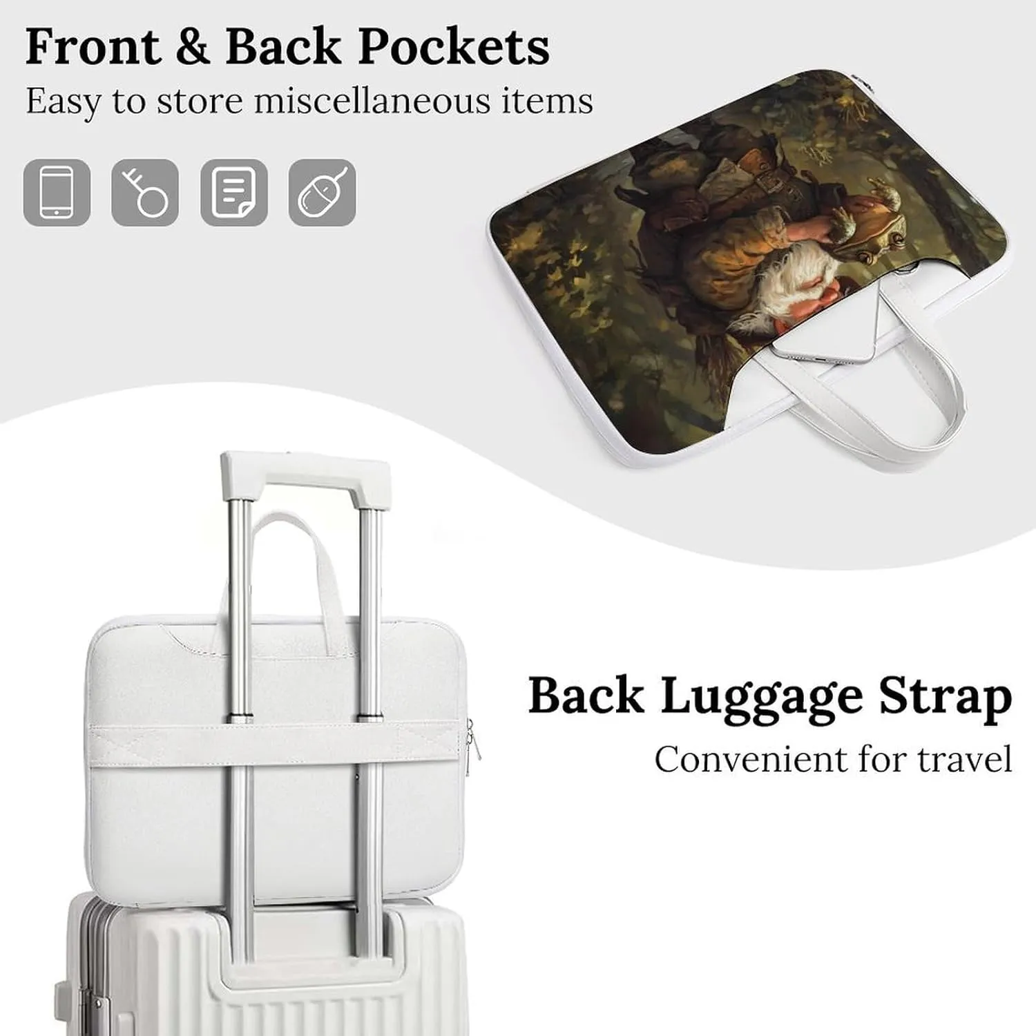 Gnome Hunting Toad Frog Forests Leather Bag Laptop Case Slim Water Resistant Computer Bags with Handle Briefcase for Work