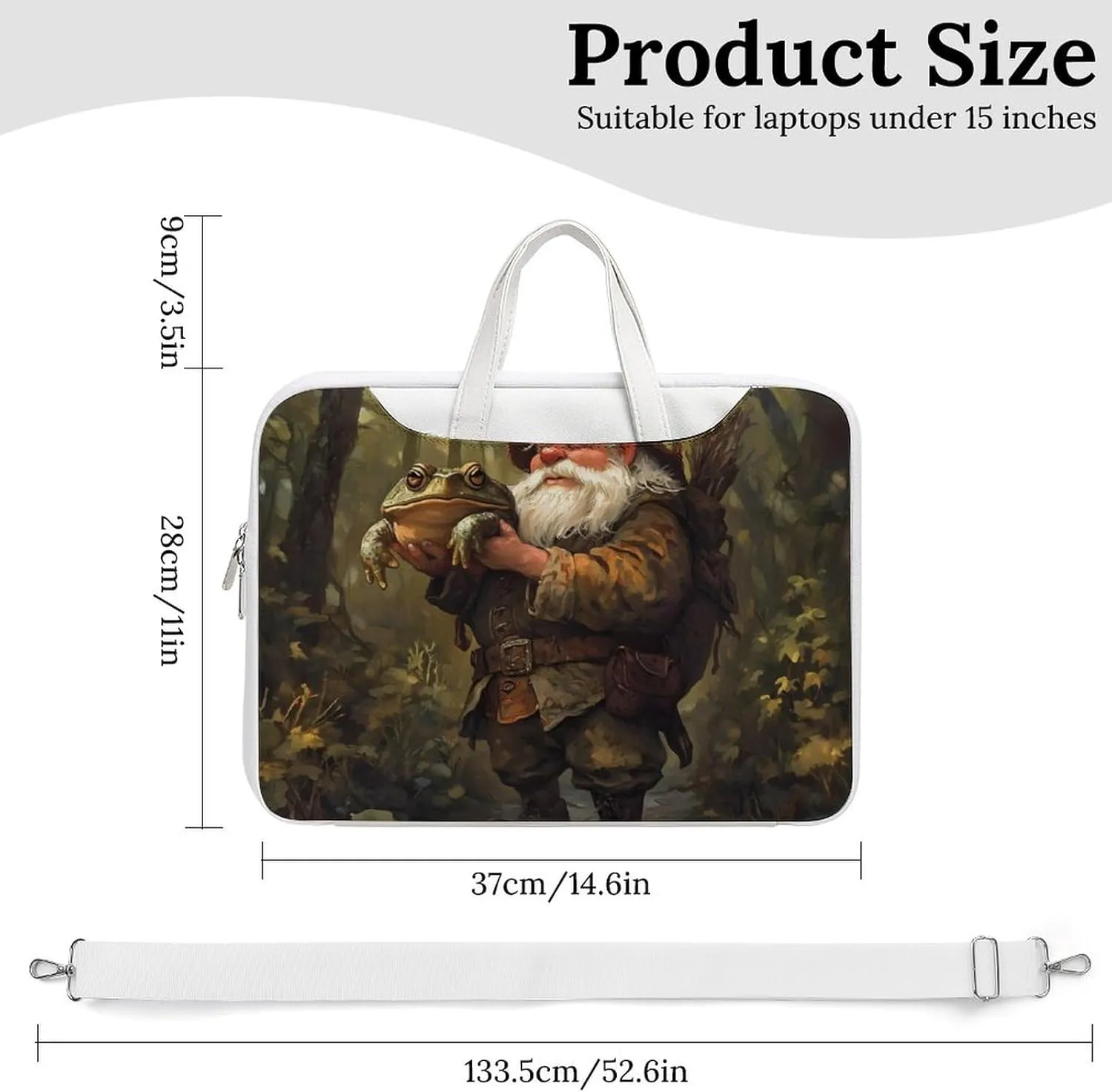 Gnome Hunting Toad Frog Forests Leather Bag Laptop Case Slim Water Resistant Computer Bags with Handle Briefcase for Work