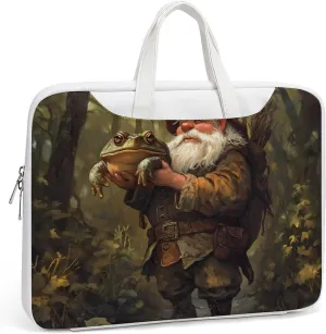 Gnome Hunting Toad Frog Forests Leather Bag Laptop Case Slim Water Resistant Computer Bags with Handle Briefcase for Work