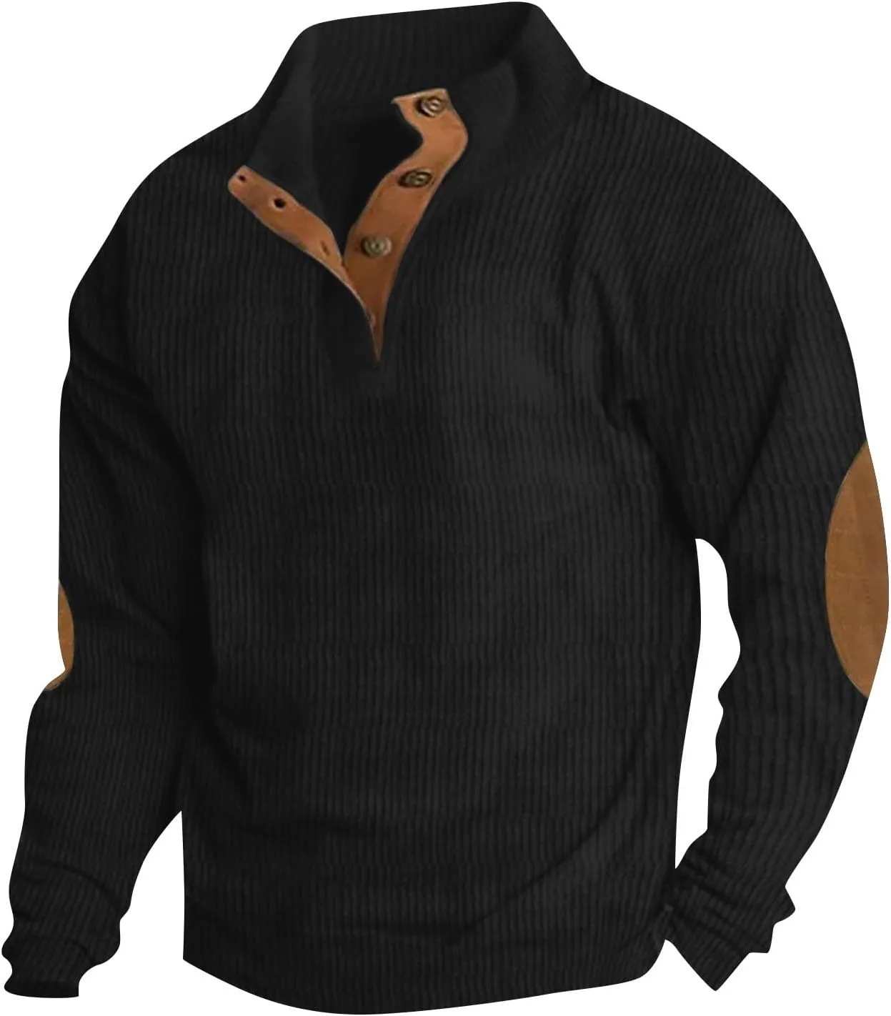 GOFULY Quilted Sweatshirts For Men Corduroy Henley Button Jacket Lightweight Lapel Collar Pullover Long Sleeve Baggy Sweater
