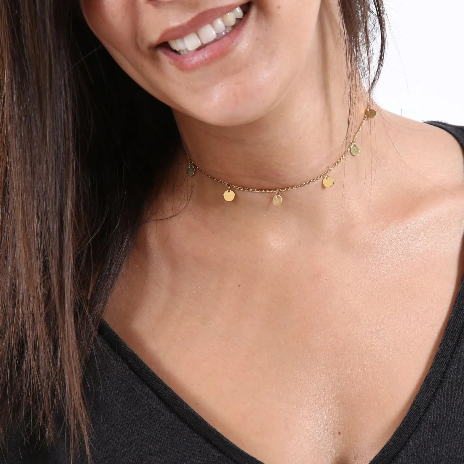 Gold Choker Necklaces 14K Gold Plated/Silver Disc Choker Necklaces Dangling Star Heart Pendant Necklaces Summer Beach Boho Necklaces Aesthetic Necklace Gift for Women