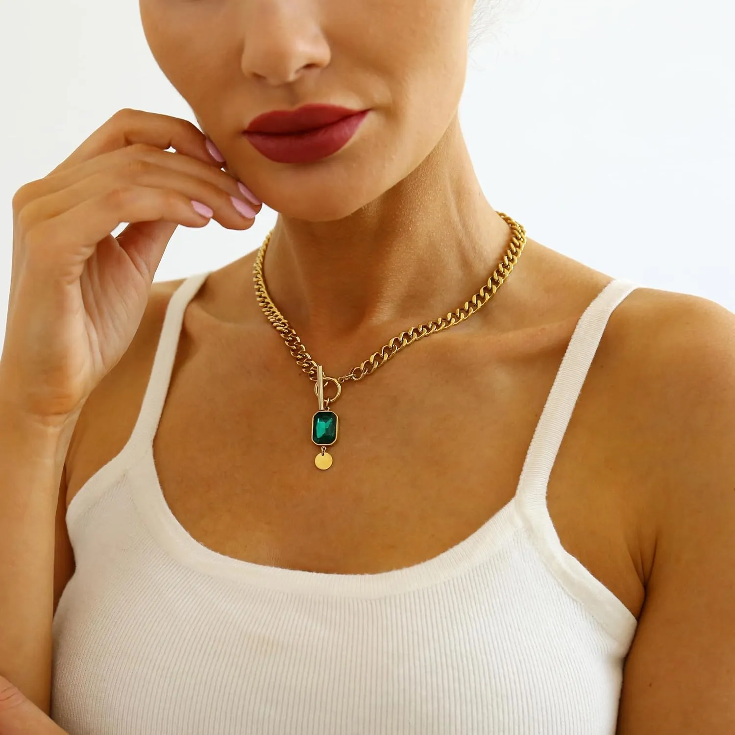 Gold Chunky Necklaces for Women 18K Gold Plated Chain Clasp Toggle Necklaces Dainty Herringbone Snake Chain Paperclip Cuban Choker Necklaces Jewelry Gifts
