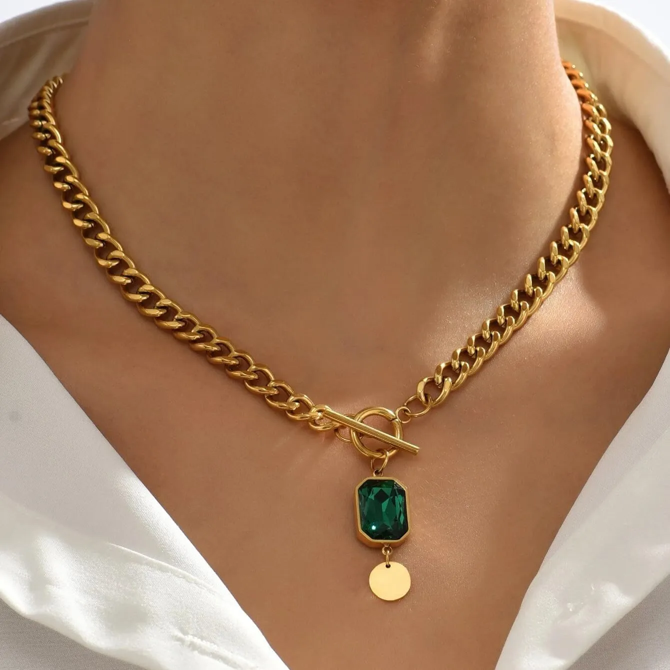 Gold Chunky Necklaces for Women 18K Gold Plated Chain Clasp Toggle Necklaces Dainty Herringbone Snake Chain Paperclip Cuban Choker Necklaces Jewelry Gifts