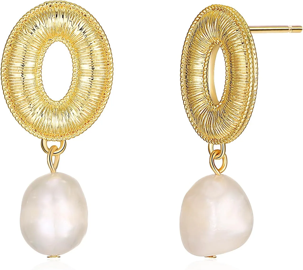 Gold Drop Earrings for Women, Gold Plated Dangle Cubic Zirconia Huggie Hoop Earrings Dainty Round Pearl/Pave Studs Earring Sparkly Earrings