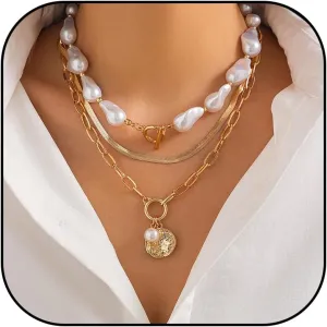 Gold Pearl Necklace for Women Gold Layered Necklaces Chunky Statement Stackable Necklaces Trendy Necklaces for Women 2025